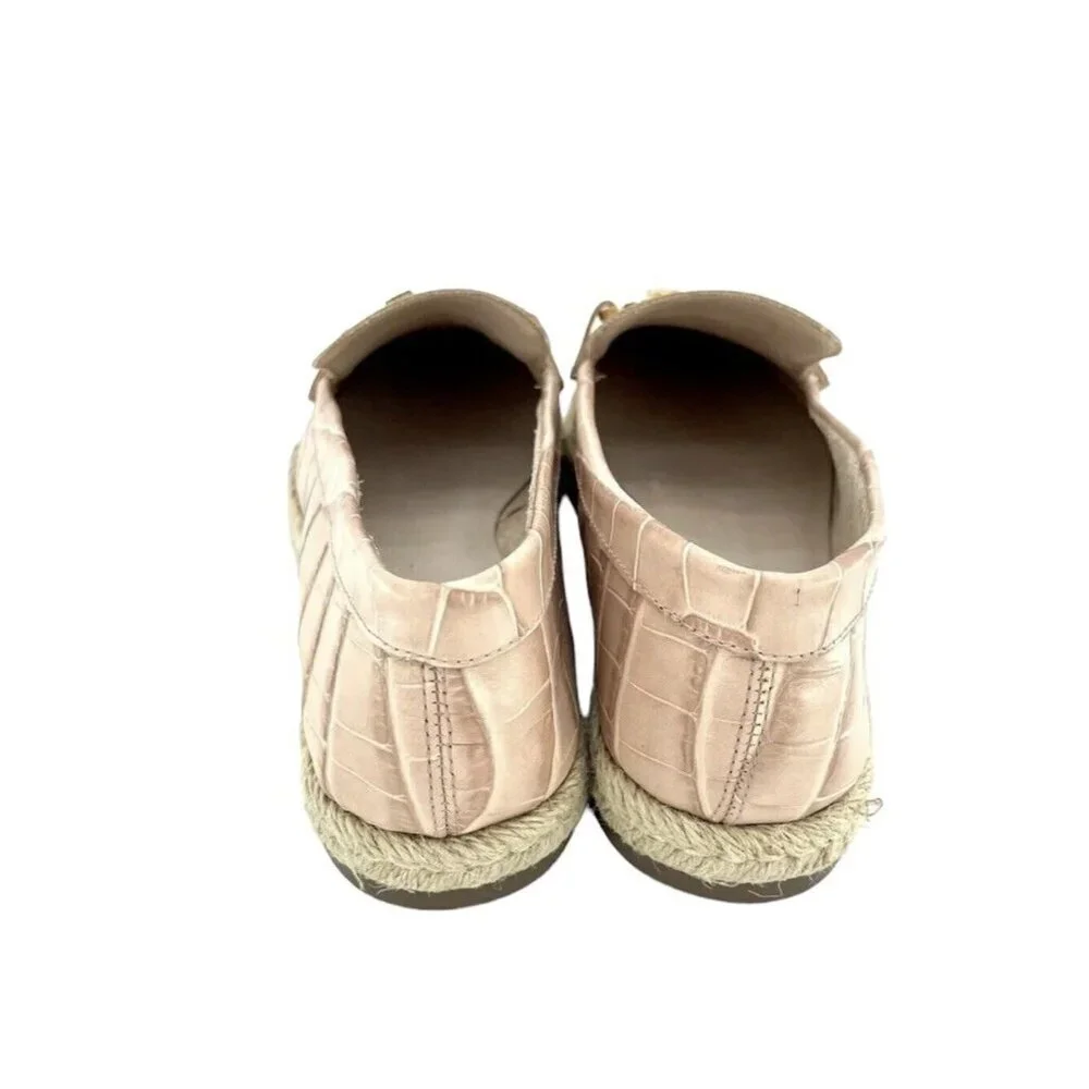 Schutz Loafers Patty Crocodile Embossed Pink Leather Flats SZ 7.5 New